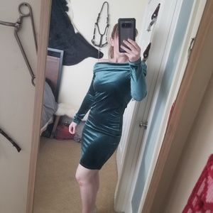 Strapless Green Velvet Dress